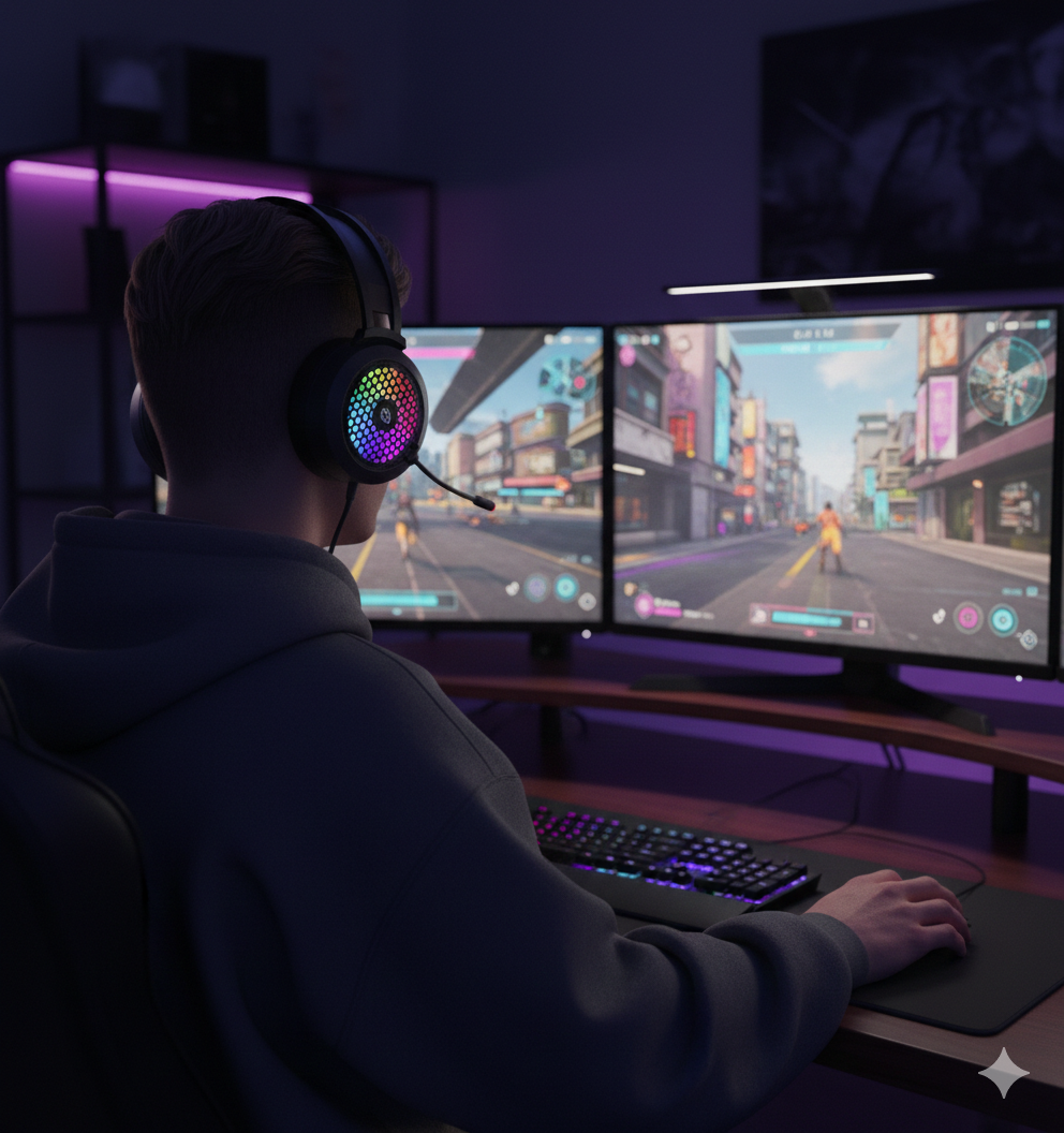 Light weight RGB Headset - Noise Cancelling Adjustable Mic & soft Earmuffs