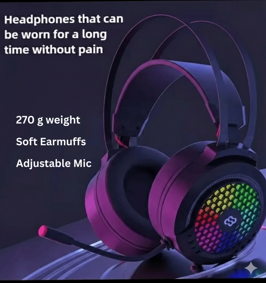 Light weight RGB Headset - Noise Cancelling Adjustable Mic & soft Earmuffs