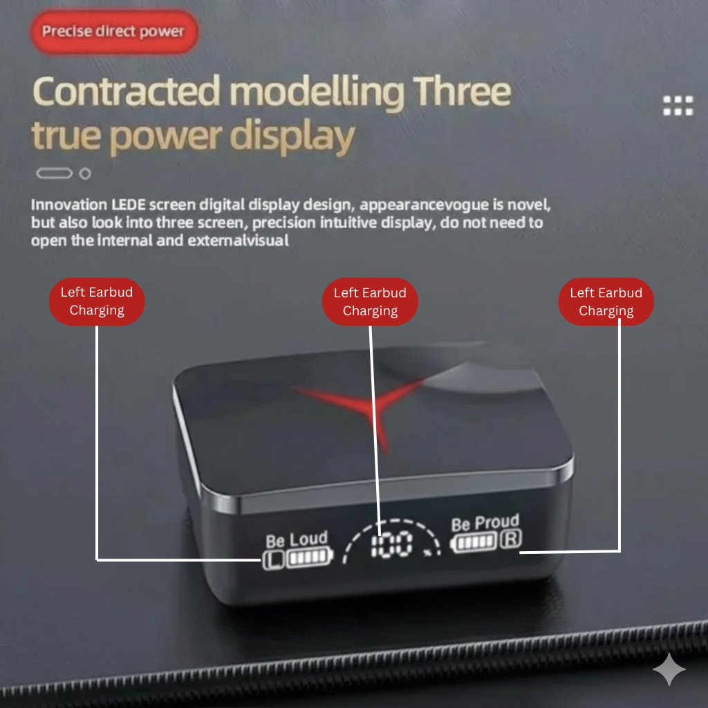 TWS Wireless Sliding Earbuds - Smart LED Digital Display - Black Edition